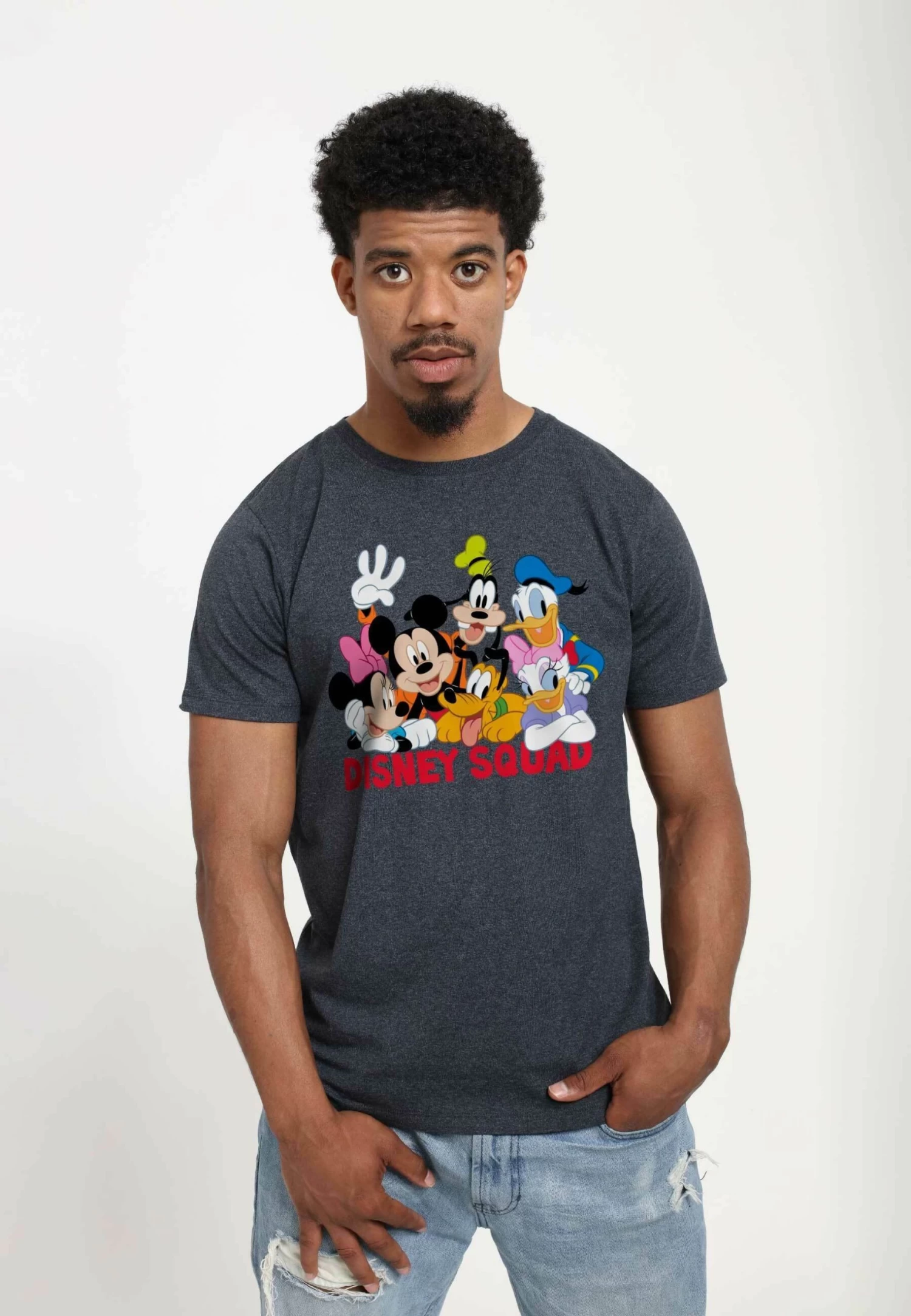 Mickey Classic Disney Squad Unisex - T-Shirt Print - Melange Black