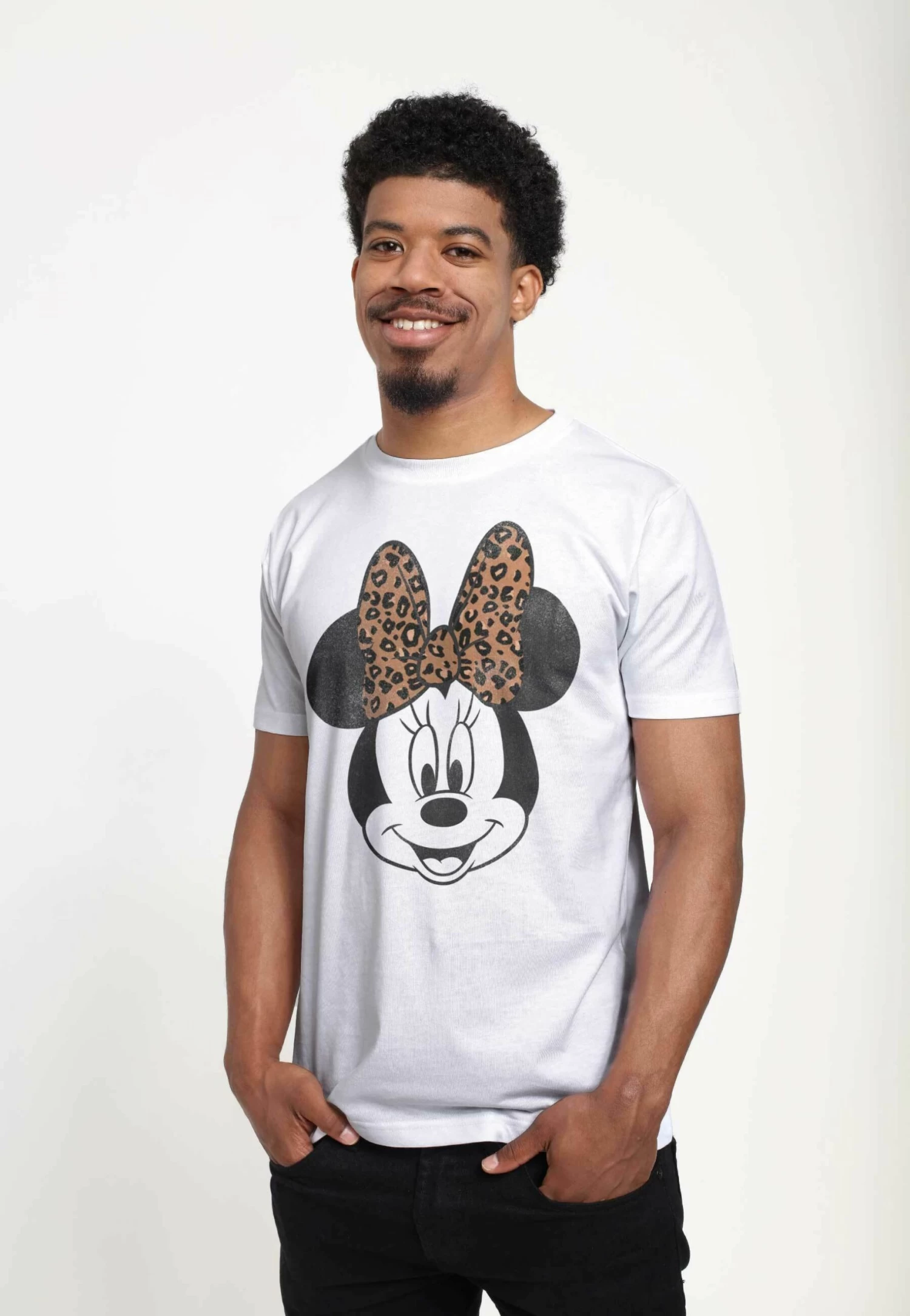 Disney Mickey Classic Modern Minnie Face Leopard Unisex - T-Shirt Print - White - Afbeelding 4
