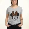 Disney Mickey Classic Modern Minnie Face Leopard - T-Shirt Print - Heather Grey