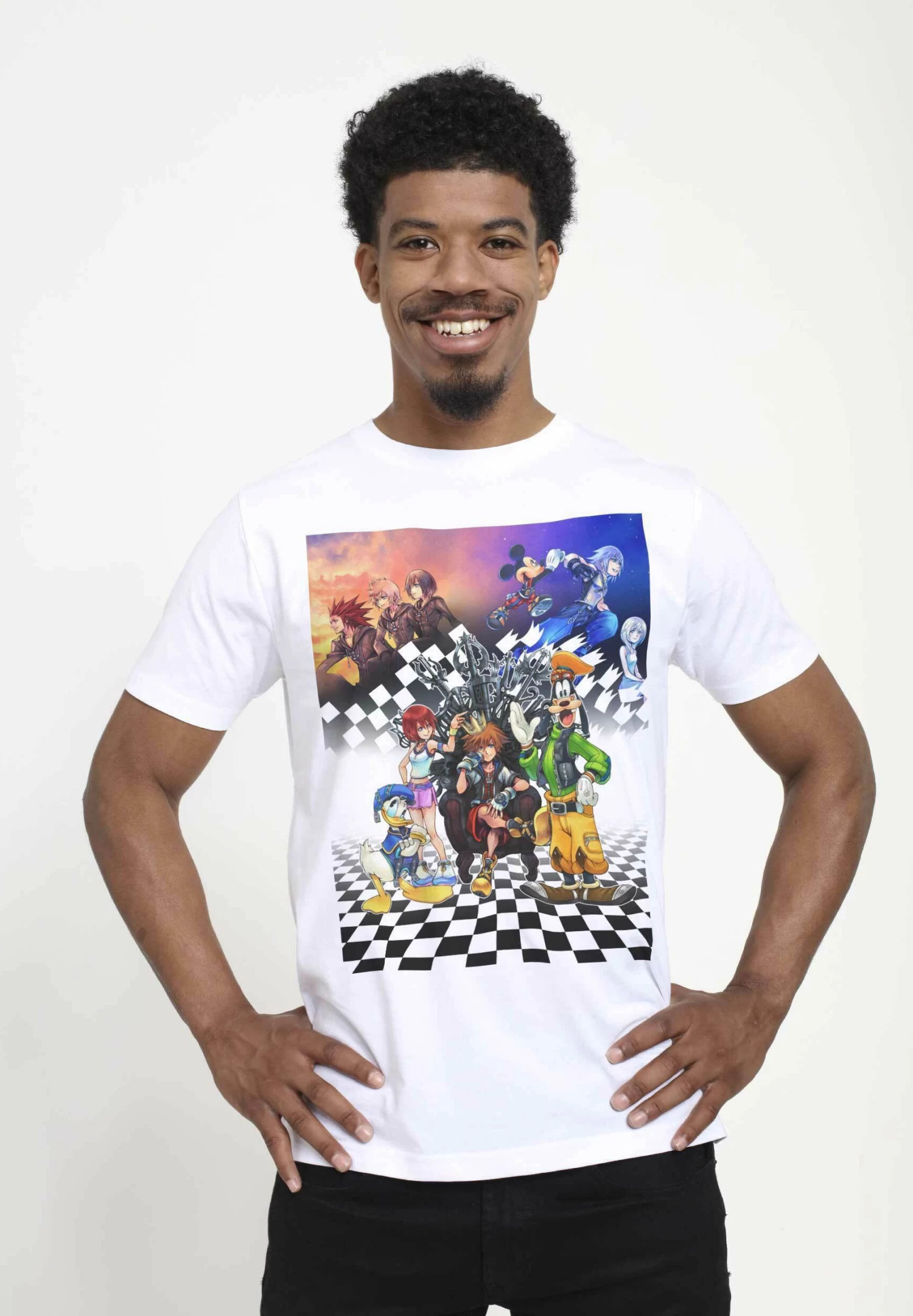 Disney Kingdom Hearts Group Checkers Unisex - T-Shirt Print - White