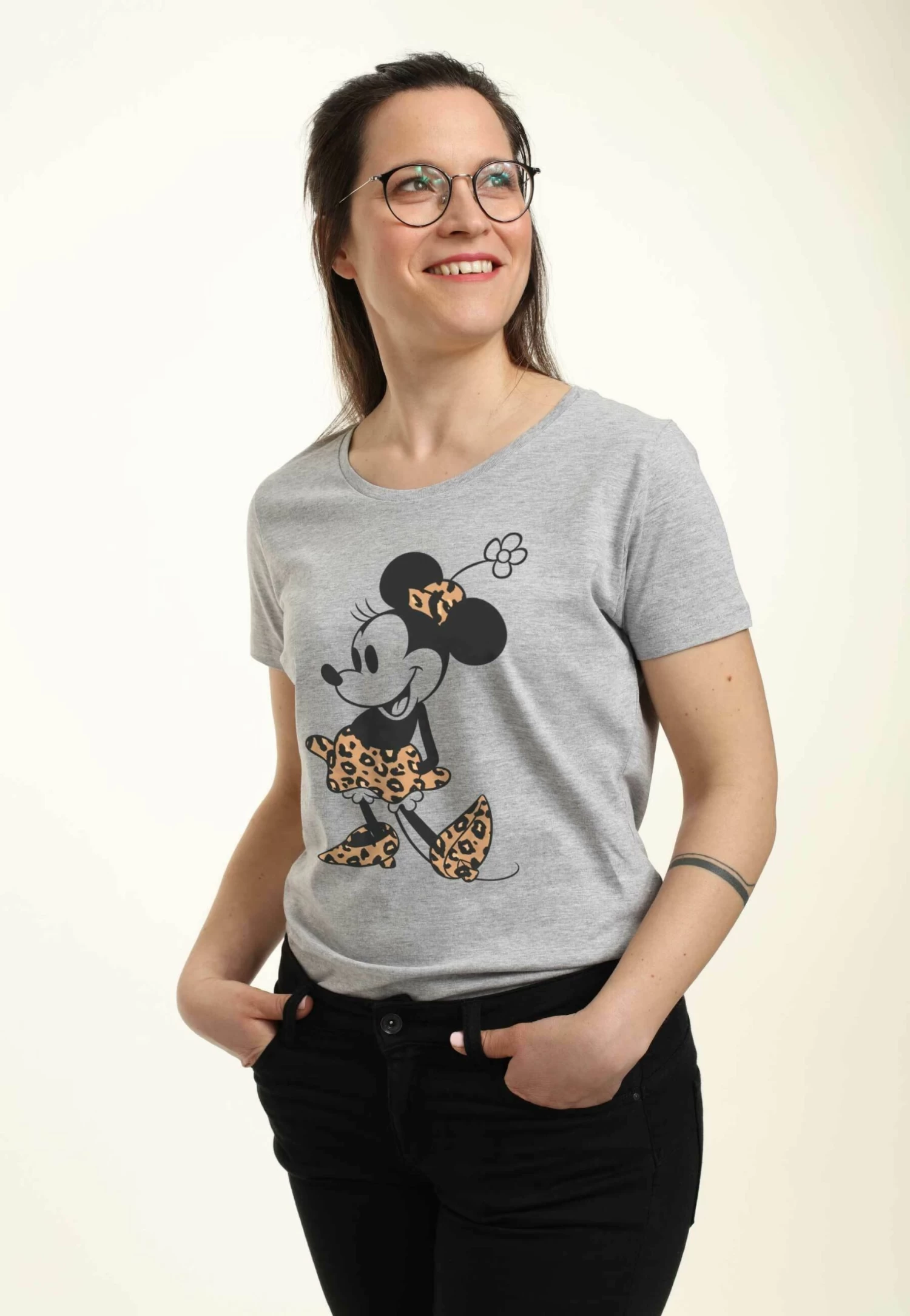 Disney Mickey & Friends Leopard Mouse - T-Shirt Print - Heather Grey - Afbeelding 3