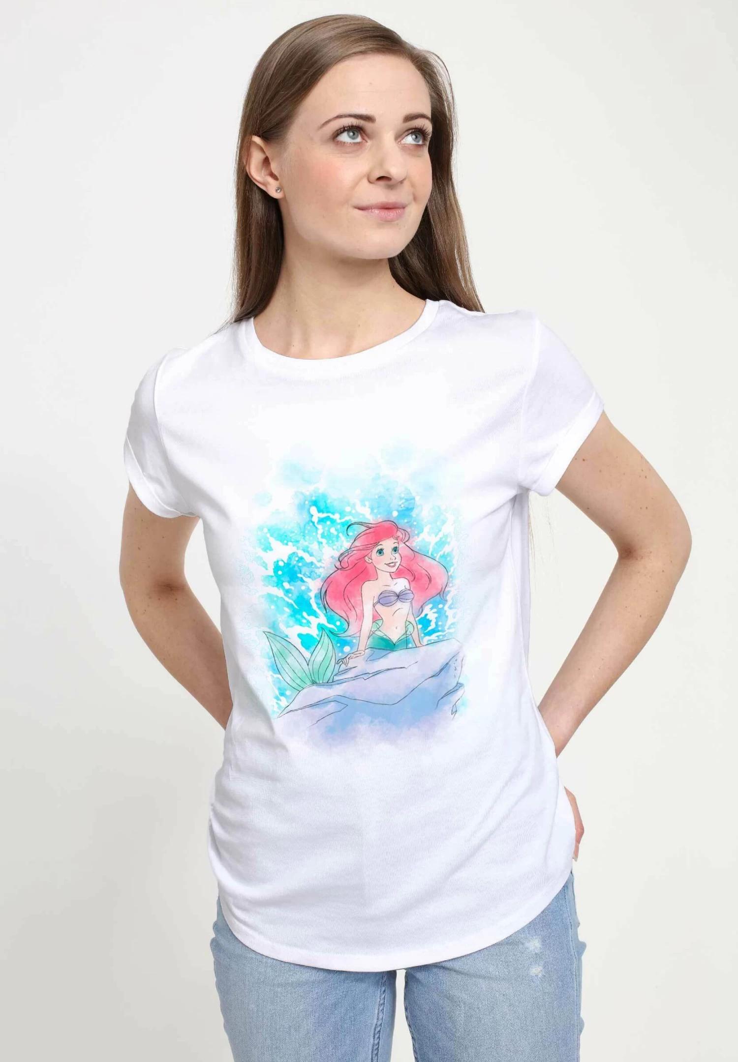 Disney The Little Mermaid Watercolor Splash - T-Shirt Print - White - Afbeelding 4
