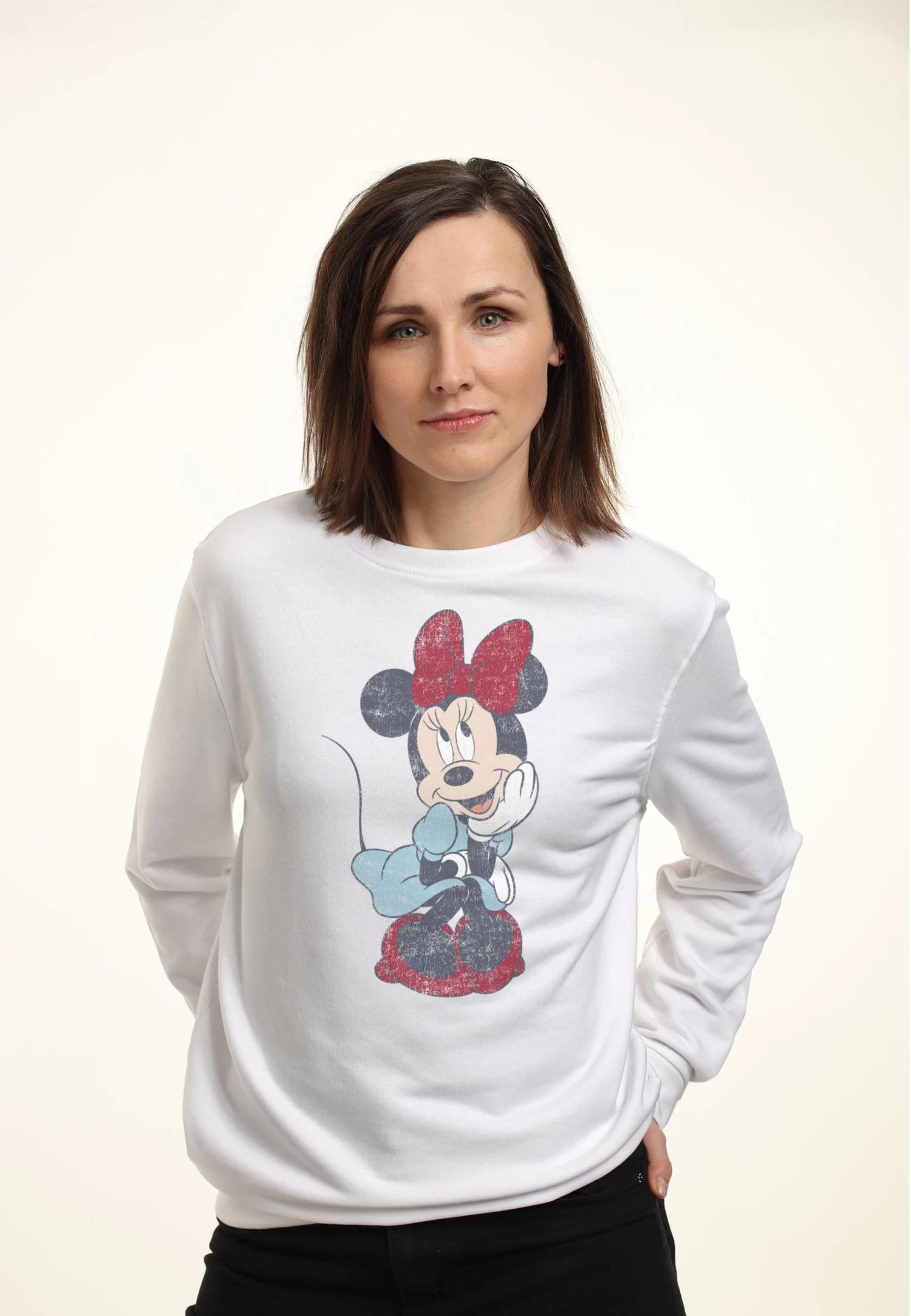 Disney Mickey Classic Simple Minnie Sit - Sweater - White