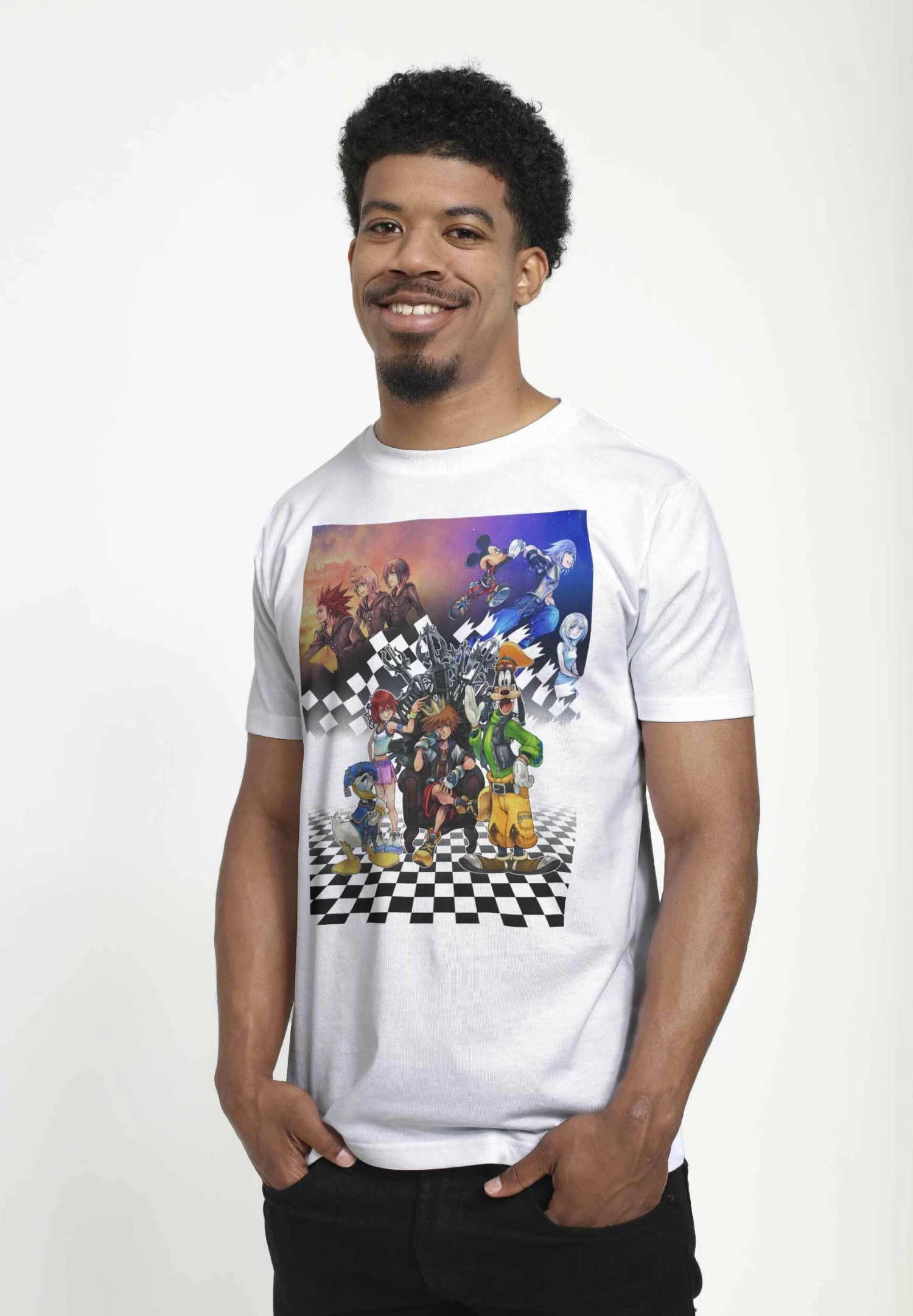 Disney Kingdom Hearts Group Checkers Unisex - T-Shirt Print - White - Afbeelding 4