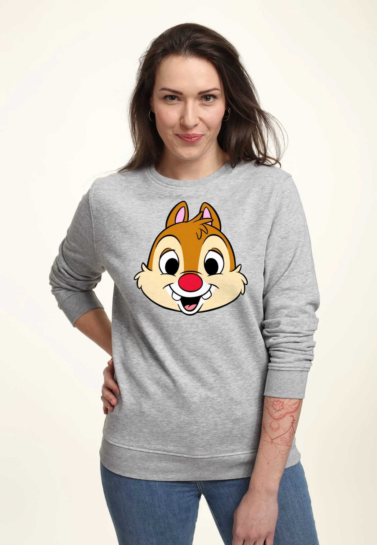 Disney Mickey & Friends Dale Big Face - Sweater - Heather Grey