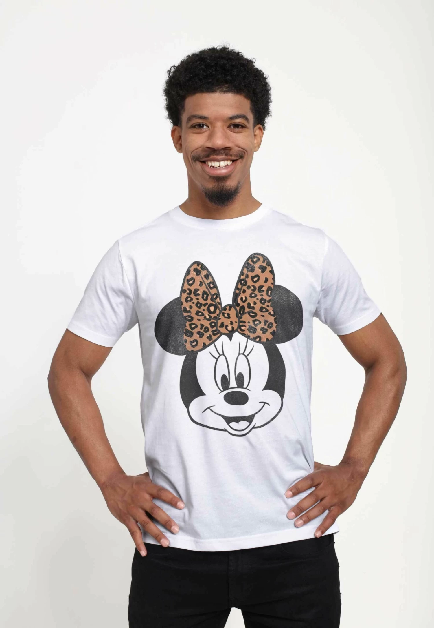 Disney Mickey Classic Modern Minnie Face Leopard Unisex - T-Shirt Print - White