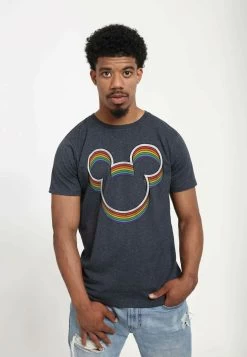 Disney Mickey Classic Rainbow Ears Unisex - T-Shirt Print - Melange Black