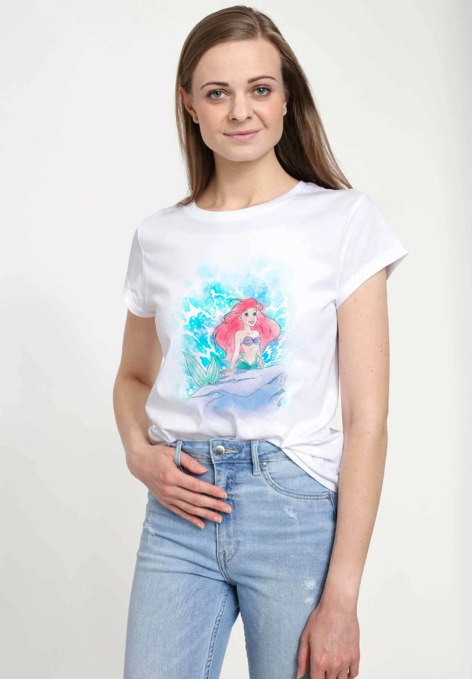 Disney The Little Mermaid Watercolor Splash - T-Shirt Print - White - Afbeelding 3