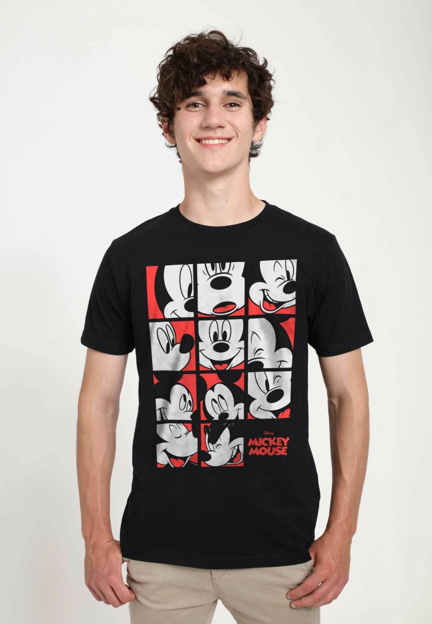 Disney Mickey Classic Mickey Mouse Expression Grid Unisex - T-Shirt Print - Black